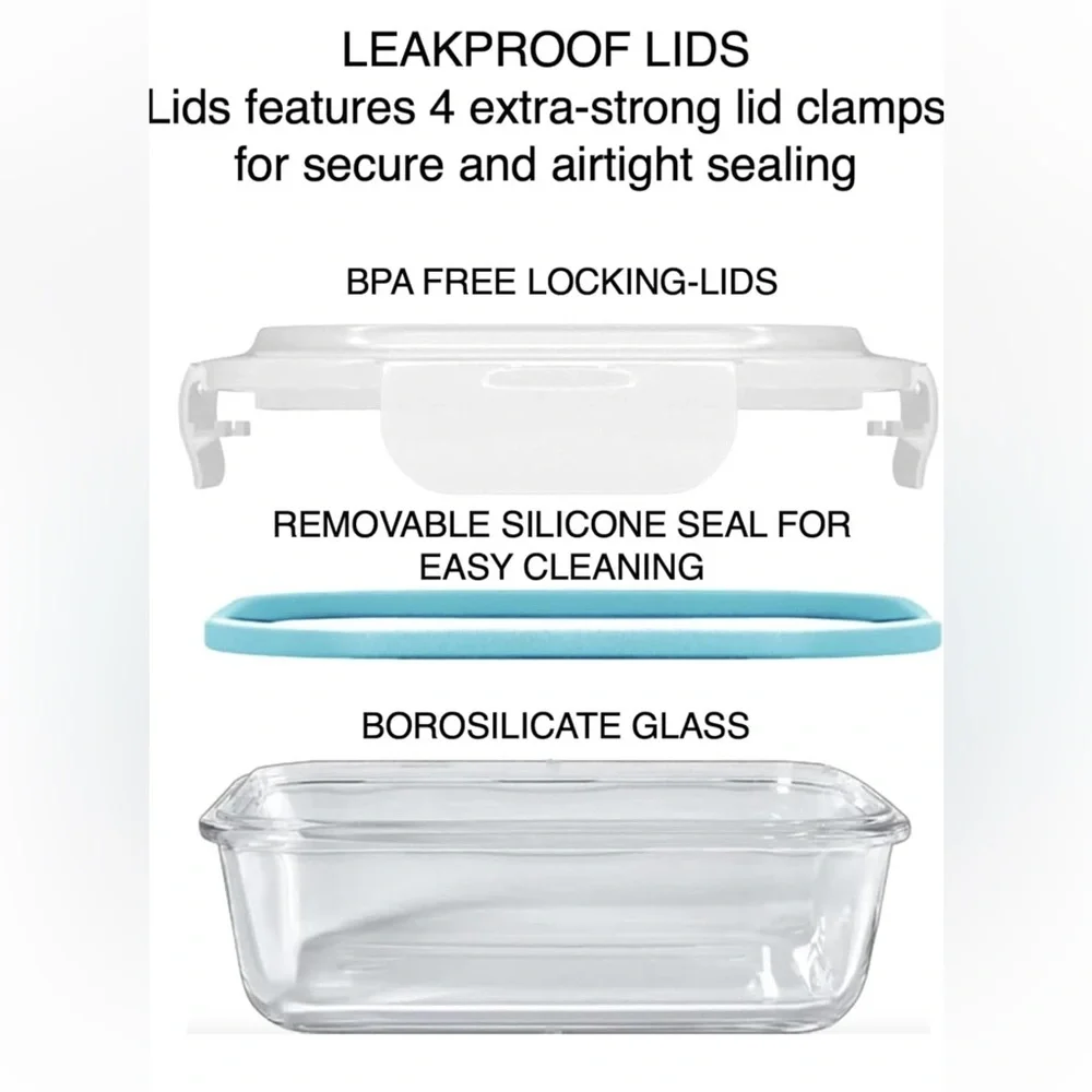 8 Piece Set Airtight Glass Food Storage Containers Glass Meal Prep Leak Proof